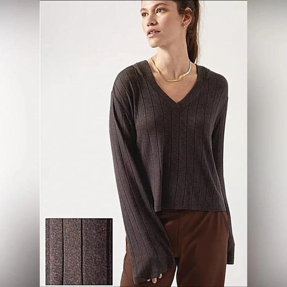 Athleta Harmony Hoodie Sweatshirt in Mahogany Heather Textured Lightweight - Picture 9 of 9